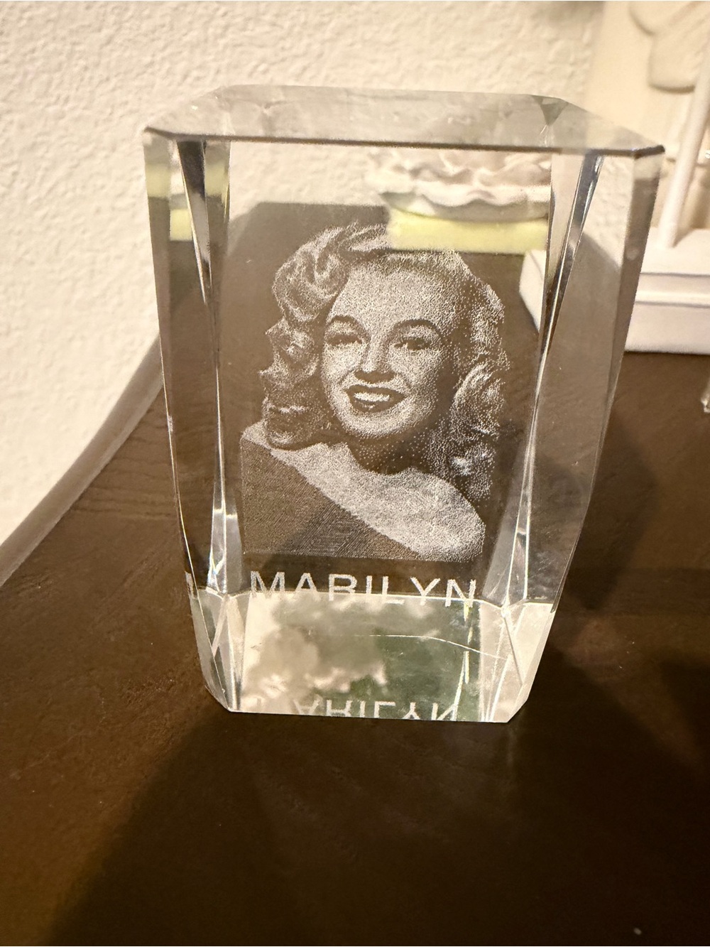 Marilyn Monroe 3D hologram laser cut etched crystal paperweight